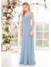 Beaded Cap Sleeve Pleated Blue Chiffon Bridesmaid Dress